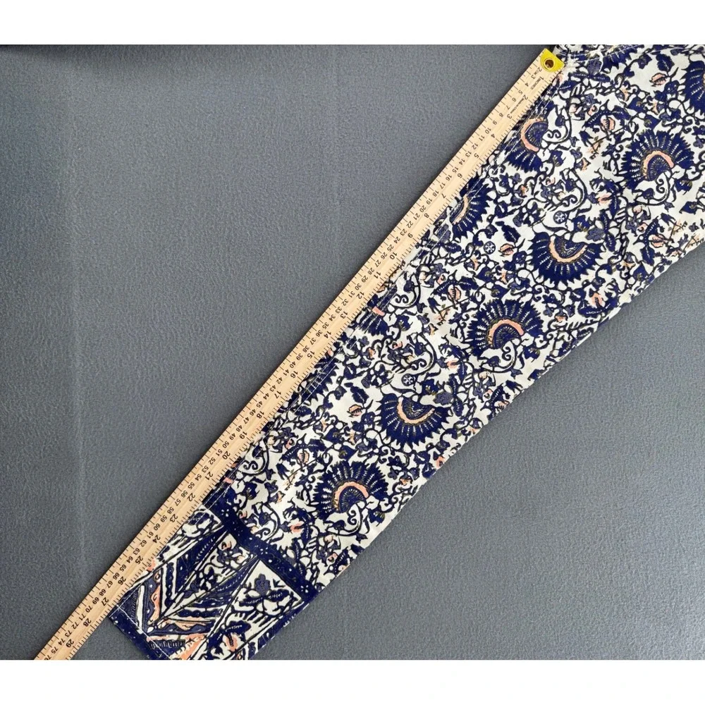 Tory Burch Cropped Skinny Jean 26 Blue Floral Print Side Zip Chic Mediterranean